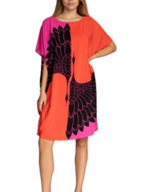 NWT $398 Trina Turk Global Caftan Dress in 100% silk iconic tropical bird print